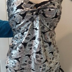 Silver glittery skull tankini with built in bra